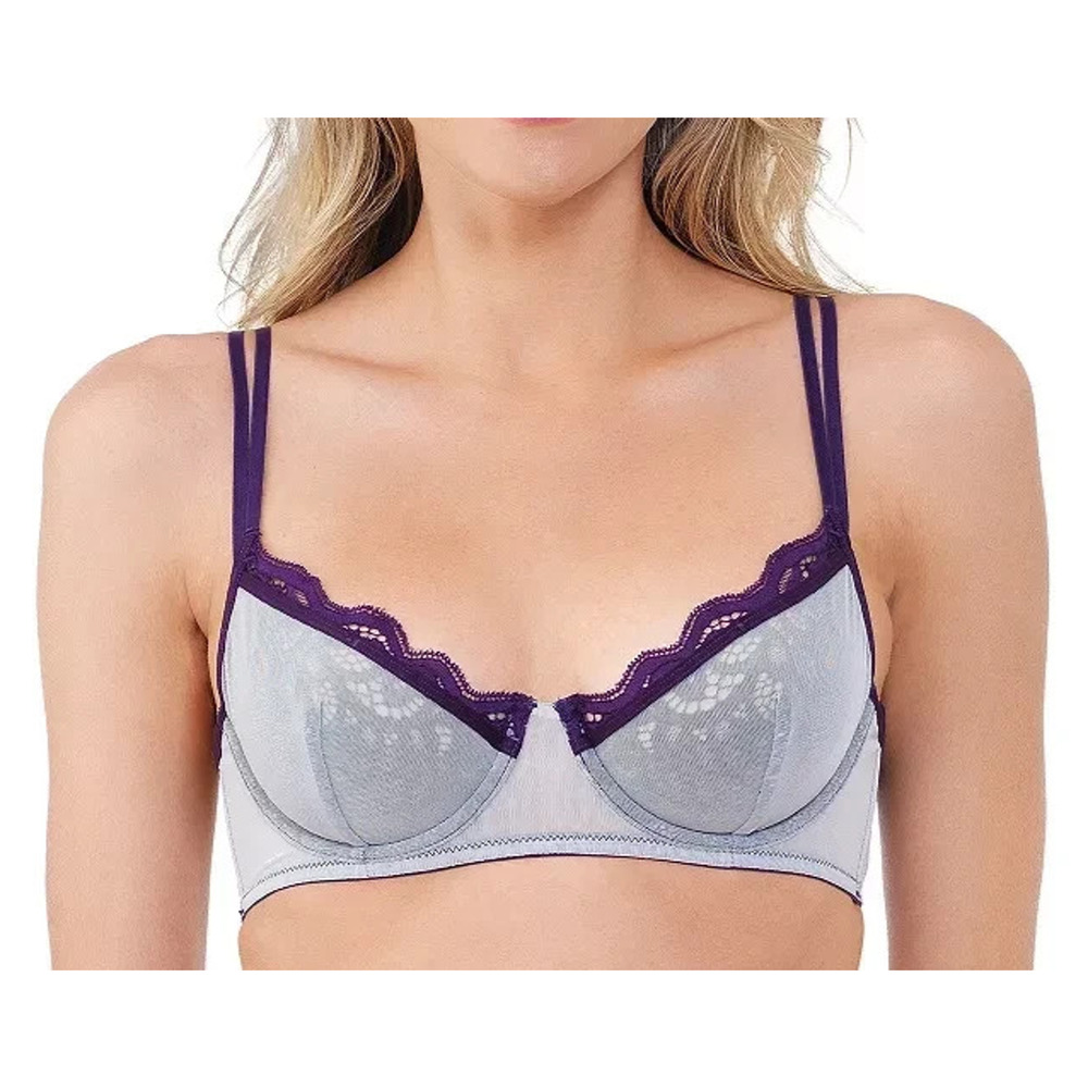NEW Lily of France 2175020 Sensational Lace Twinkle Purple UW Bralette Bra 34 C